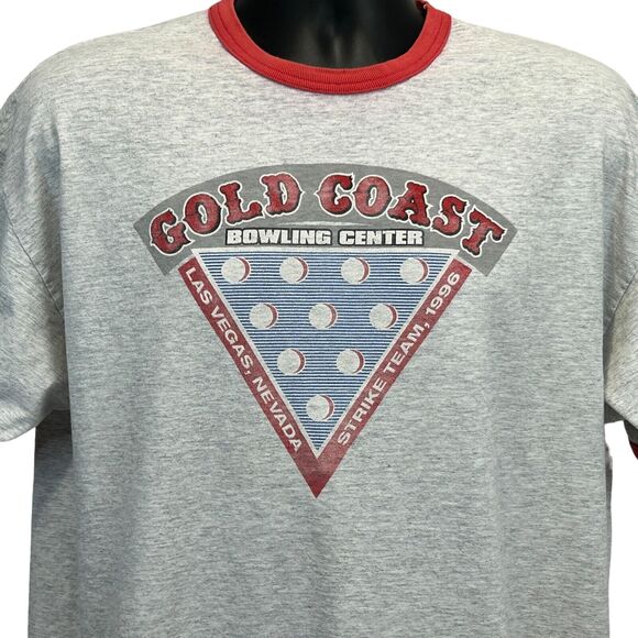 Vintage Gold Coast Bowling Center T Shirt Mens XL X-Large Gray Las Vegas Bowler - Picture 1 of 6